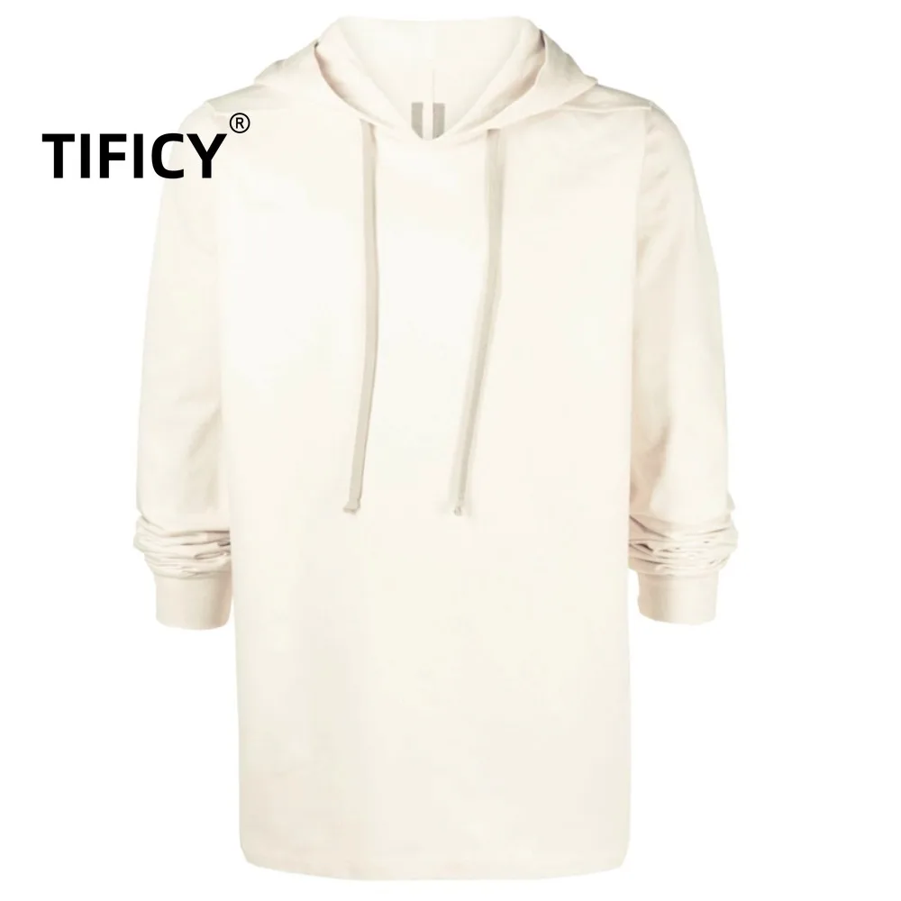 

RO Ivory White Hooded Sweatshirt Men's Loose Top Street Shot Autumn and Winter Casual Jacket Long Sleeved Hoodies Sweatshirts