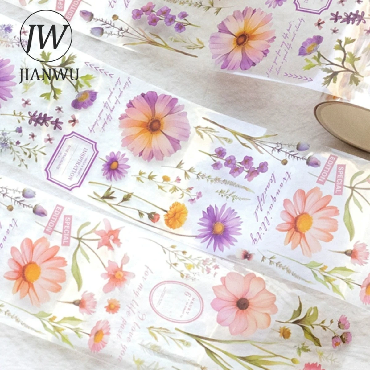 JIANWU 50mm * 200cm Seria River of Years Vintage Flower Character Material Collage PET Tape Creative DIY Journal Stationery