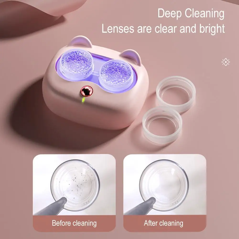 Ultrasonic Contact Lens Cleaning Machine 58000Hz High Frequency Vibration Timing Rechargeable Cleaner Contact Lens Remover Tool