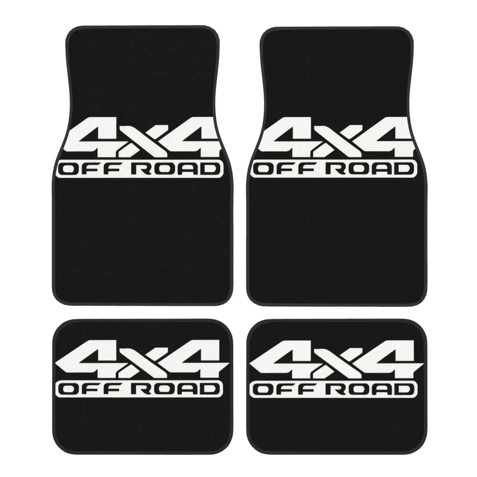 

4pcs Set - Universal Car Floor Mats With 4X4 Pattern Print, High-Density Polyester Fiber, Durable And Easy To Clean, Suitable Fo