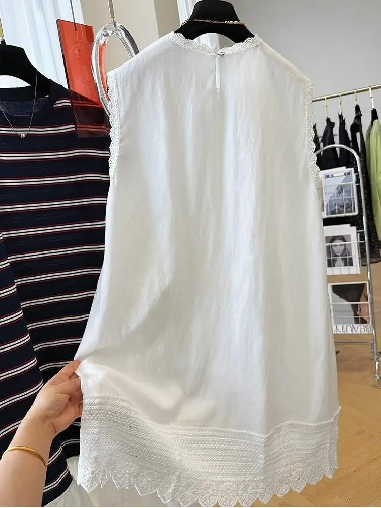 فستان نسائي صيفي بدون أكمام فستان كاجوال فضفاض برقبة دائرية تي شيرت بألوان متباينة