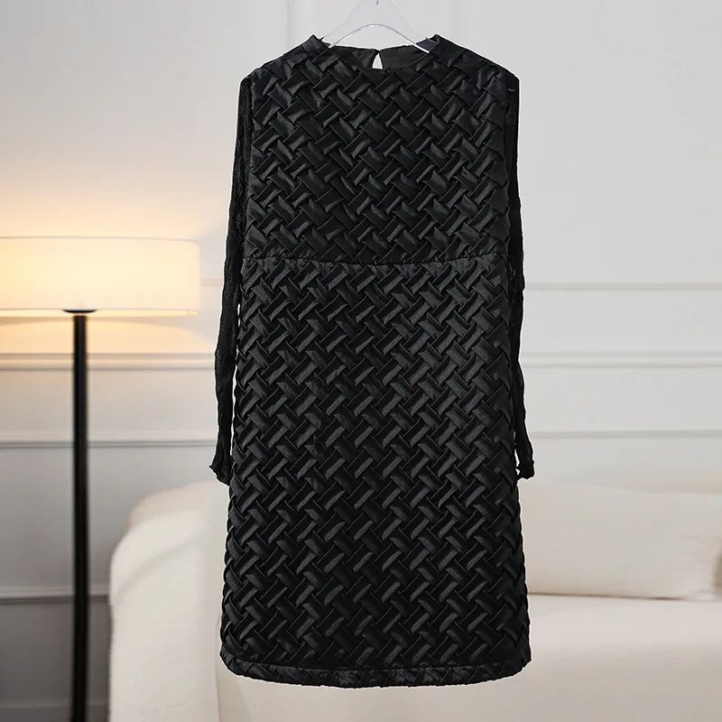 Miyake Pleated Dress for Women Half-High Collar Long Sleeves Heavy Industry Straw Mat Pleated Shape Wave Light Loose Fashion