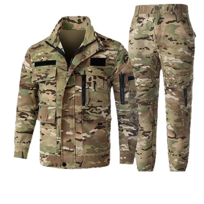 

Military Training Uniform Multi pockets Wear-resistant Workwear Jacket Pants Two Pieces Set Men Outdoor Camouflage Tactical Suit