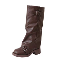 Vintage Thick Heel Women Knee High Boots Fashion Ladies Belt Buckle Knight Long Booties Botas De Inverno Feminina - Image 6