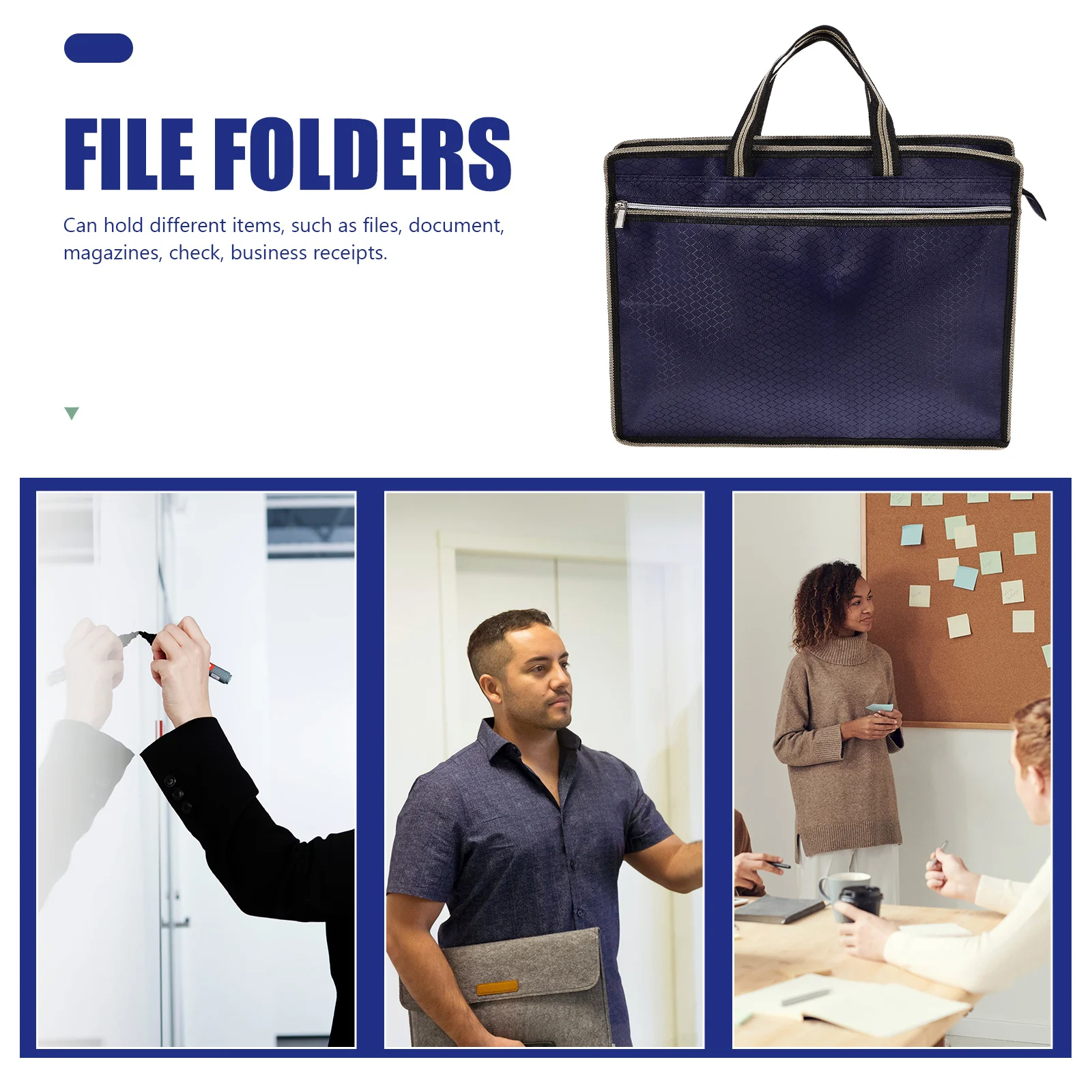 Tas Penyimpanan Portabel Organizer Dokumen Kantor dari Kain Oxford dengan Ritsleting untuk Dokumen Kantor Folder Kanvas Kantor