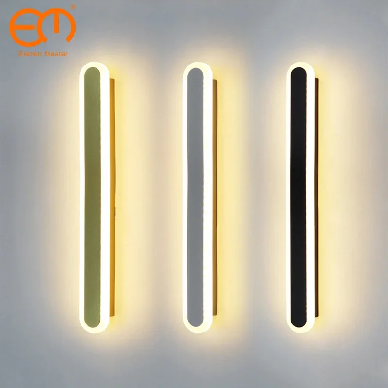 Moderno e minimalista longa tira lâmpada de parede led para sala de estar tv fundo decoração preto sconce dourado luz interior luminárias