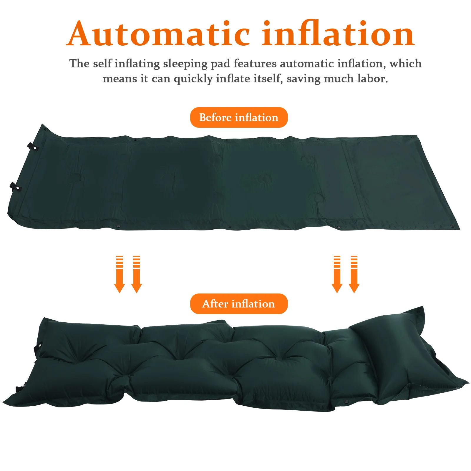 بساط نوم للتخييم ذاتي النفخ مقاس كبير، مرتبة هوائية خفيفة الوزن قابلة للنفخ مع وسادة قابلة للتعديل مريحة #2