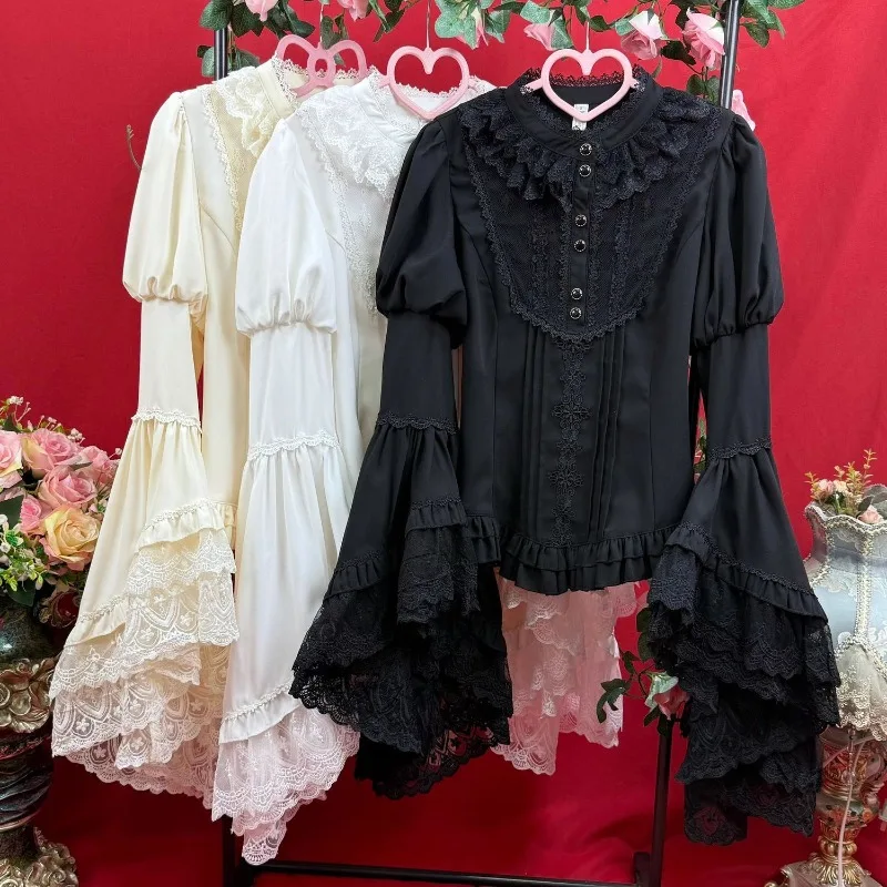 Women's Blouse Shirt Lolita Stand-up Collar Shirt Bib Long Sleeves Layering Piece Tailored Waist Casual Minimalist Fashionable