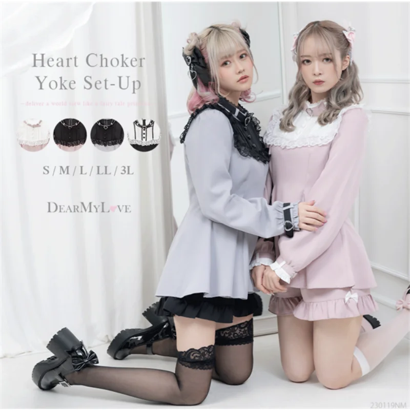 Lolita Two-Piece Set Spring Autumn Women's Casual Outfits Princess Fashionable Rojita Japanese Style Cute Top and Shorts Set