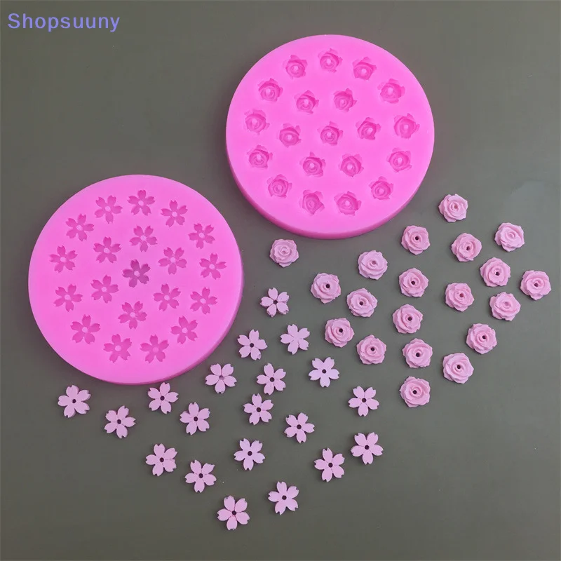 [SU]Mini 20 Holes Cherry Blossom Rose Silicone Mold Flower Shaped Chocolate Fondant Dessert Flower Cake Decorative Baking Tool