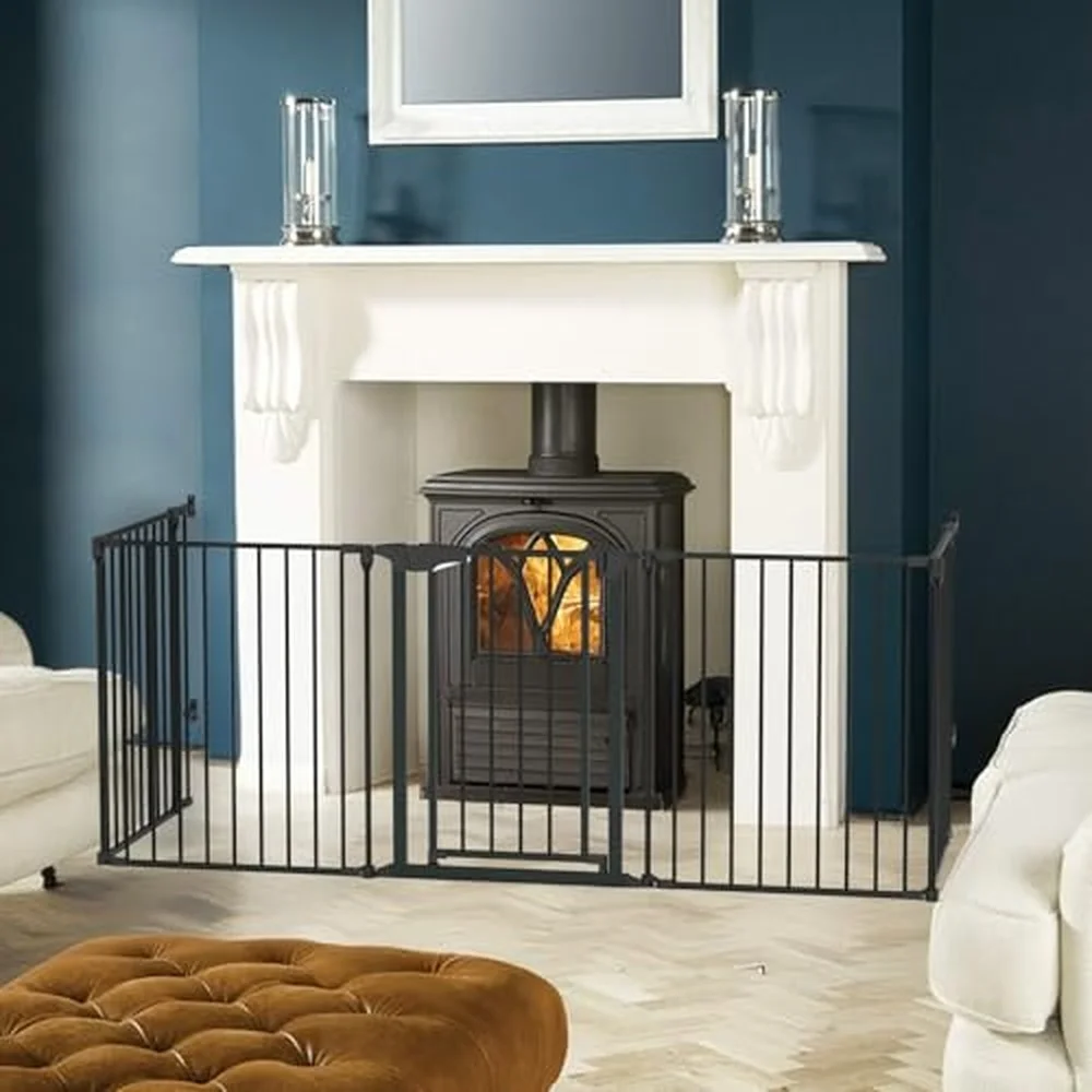 208'' Wide Baby Gate Playpen 8 Panel Adjustable Play Yard Metal Dog Gate with Door Fireplace Christmas Tree Fence for