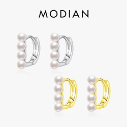 MODIAN 925 Sterling Silver Shell Pearl Geometric Ear Buckles Elegant Party Hoop Earrings For Women Daily Fine Jewelry