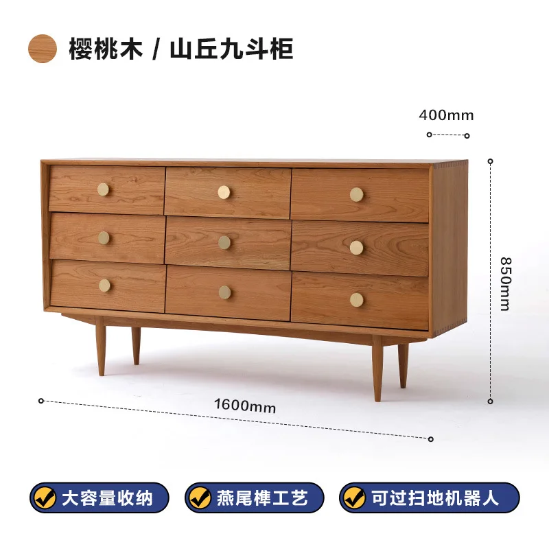 Chest of Drawers Nordic Solid Wood Bedroom Storage Cabinet Living Room Cherry Wood Sideboard