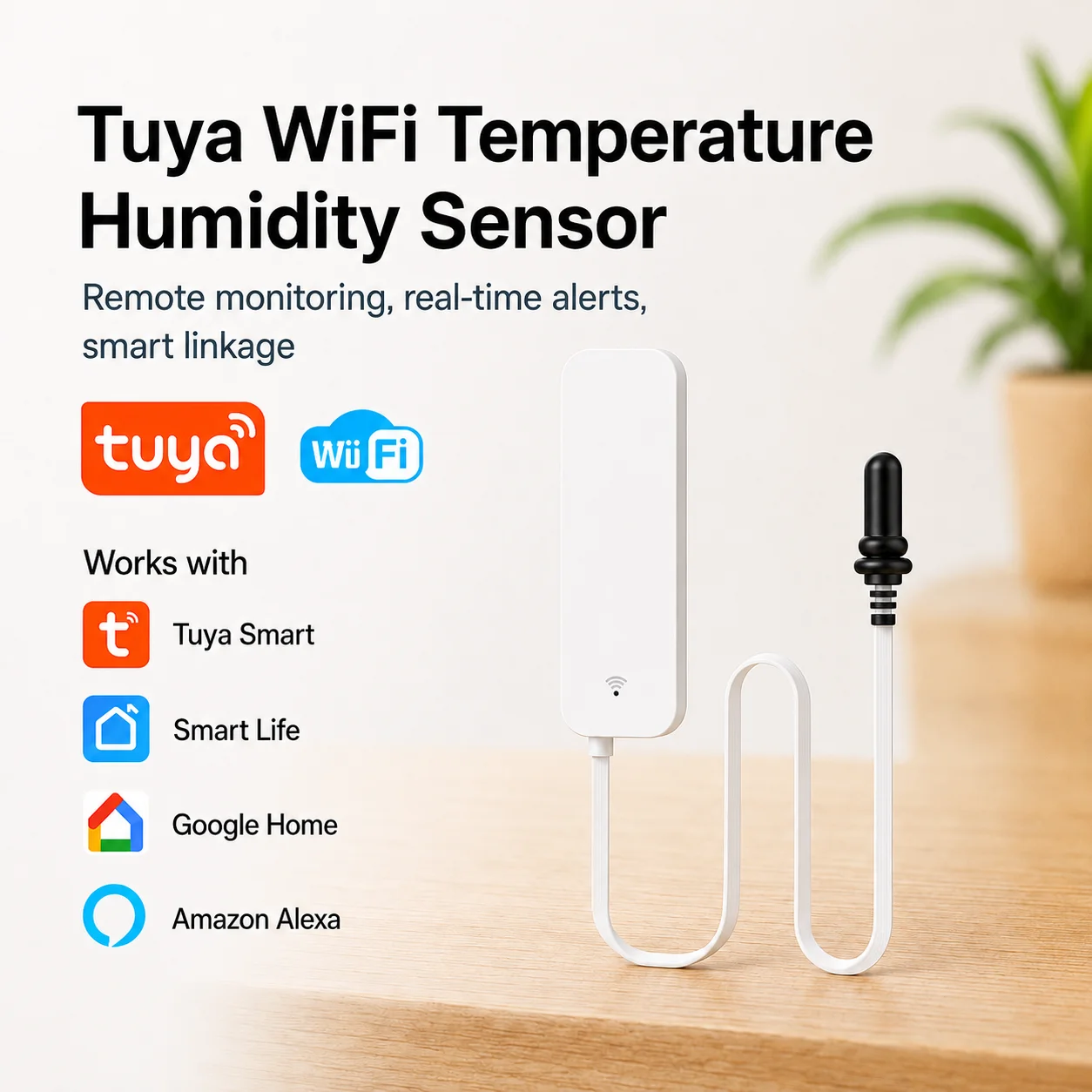 Tuya WiFi Temperature Humidity Sensor With External Probe for Smart Home Hygrometer APP Monitoring For Plants Aquarium Winery