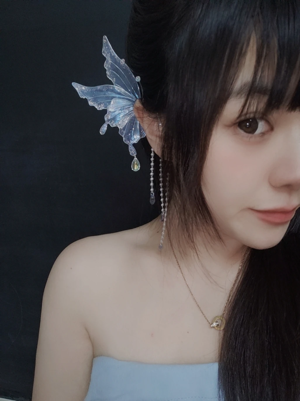 Copricapo Farfalla Sfumata Perla Orecchini con nappa in vetro Orecchini da elfo Appesi Fata Cosplay Prop Accessori per costumi Un paio