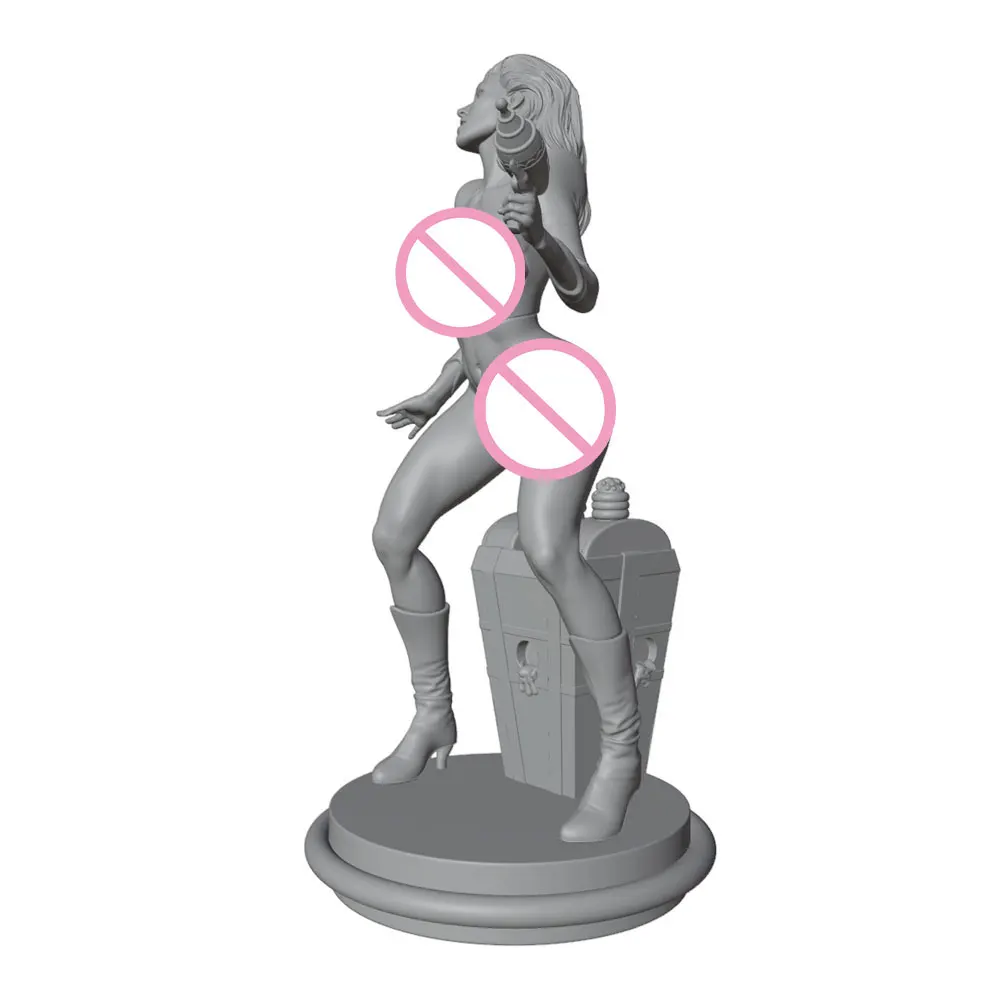 1/24/6 Classic adventure agent style, holding a ray gun, cute girl resin model kit GK mini 3D printed model statue, not colored