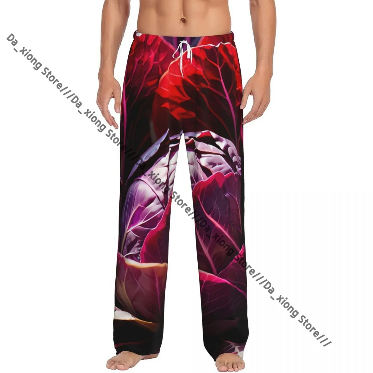 Cabbage Red Print Mens Pajamas Pyjamas Pants Lounge Pants Sleep Bottoms