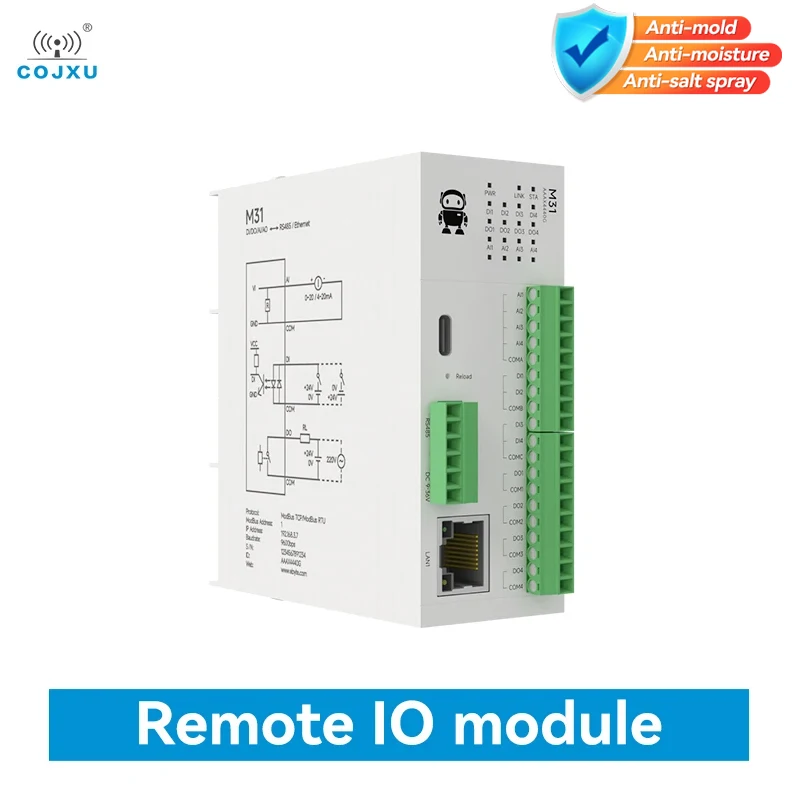 Dystrybucja zdalnego modułu IO Seria RS485 RJ45 Przełącznik analogowy Akwizycja COJXU M31 Moduł rozszerzeń hosta Modbus Free Splicing