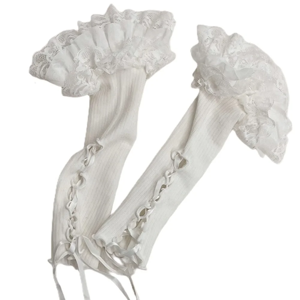 Sheer Knit Arms Lace Arm Warmers For Summer Protection Dreamy Vintage Aesthetic Distinctive Layered Look Delicate Lace Trims