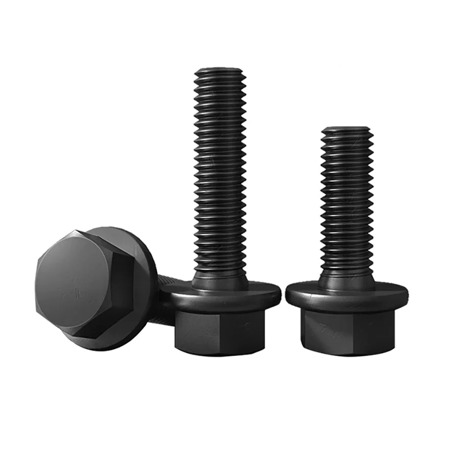 DIN6921 M6 M8 M10 M12 M14 M16 Black Cabon Steel External Hex Hexagon Flange Bolt Toothed Anti-skid Screws With Pad