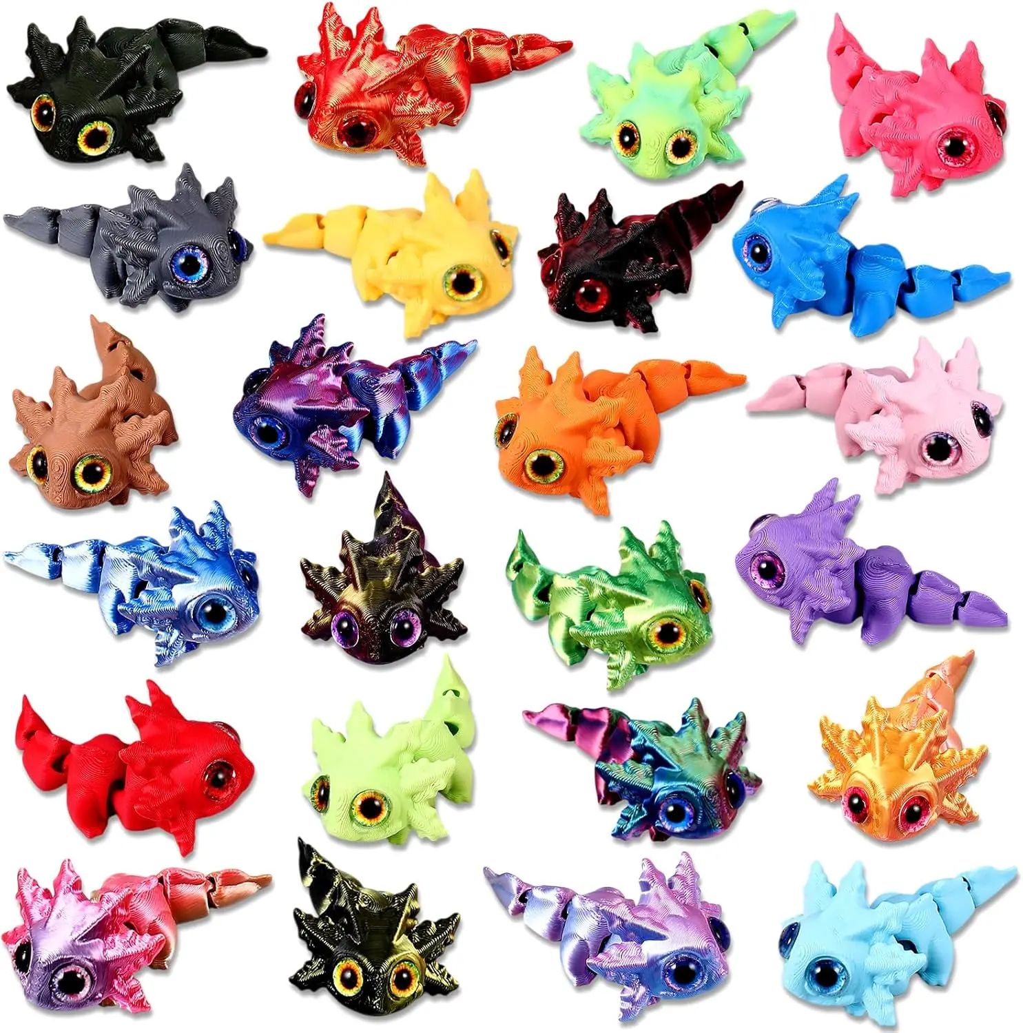 

24 Pcs 3D Printed Baby Axolotl Fidget Toy Flexible Cute Articulating Pet Stress Relief Toys for Play Display