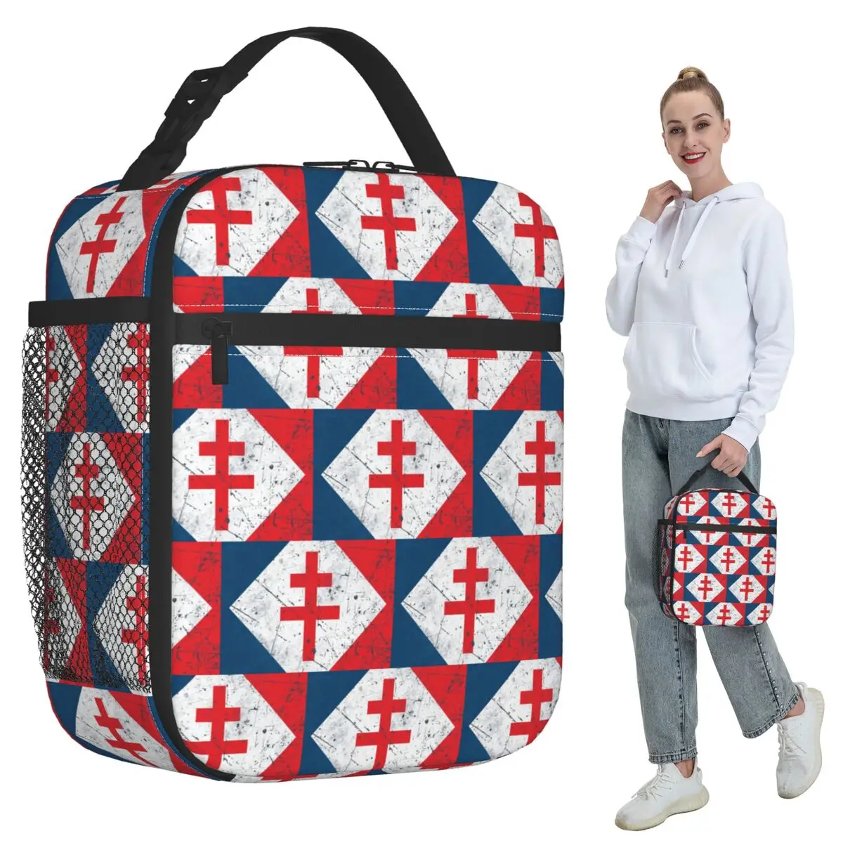 Lorraine Cross Vintage Flag Insulated Lunch Bag for Women Office Cooler Thermal Food Box Tote Leakproof Lunch Boxes Container