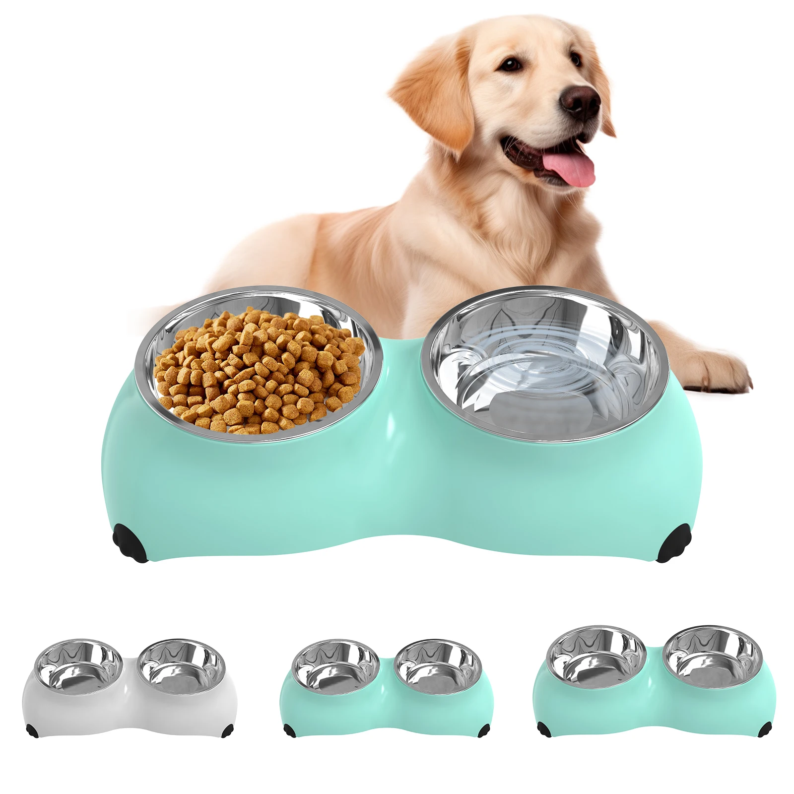 

Stainless Steel Dog Bowls Set, Double Food & Water Bowls for Dogs, Dual Dog Food Bowl with 2 Small (4oz*2) Bowl, Non-Slip Pet B