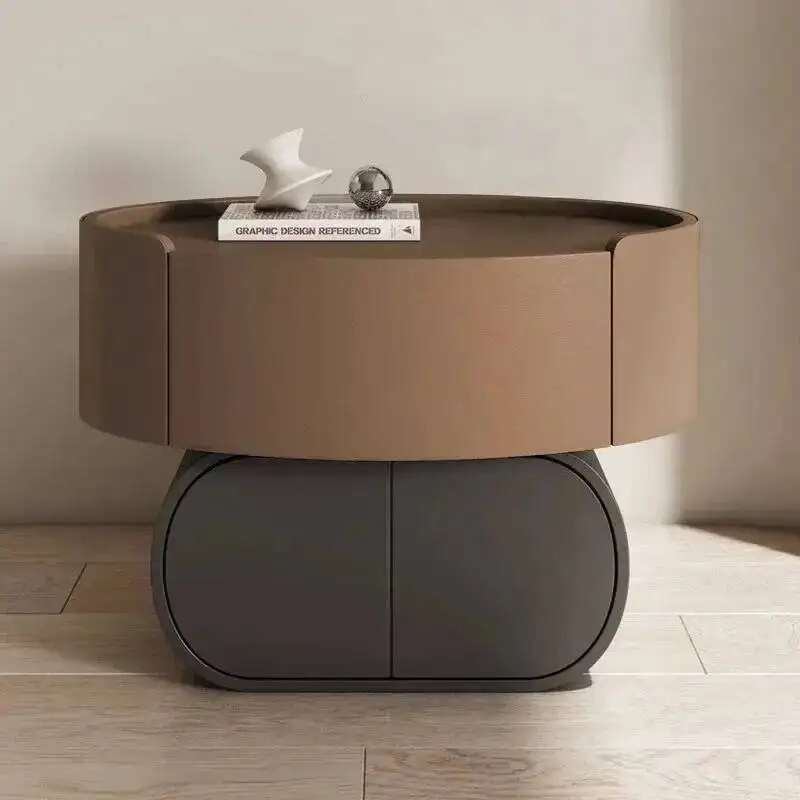 Italian Storage Box Light Luxury Premium Leather Night Table Nightstands Storage Locker Ellipse Tables Multiple Color Options