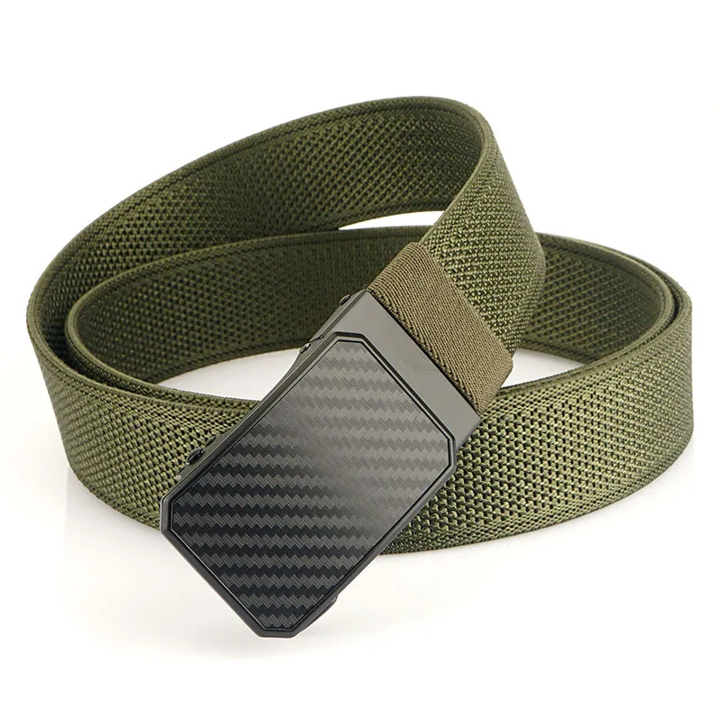New Men's Toothless, Perforated, Automatic Buckle Nylon Waist Belt with Knitted Elastic and Micro Elastic Comfortable Strap