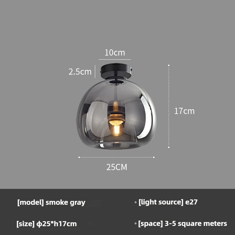 LED-plafondlamp Nordic cognac rookgrijs glazen plafondlamp moderne slaapkamer eetkamer gangpad decor creatieve binnenverlichting