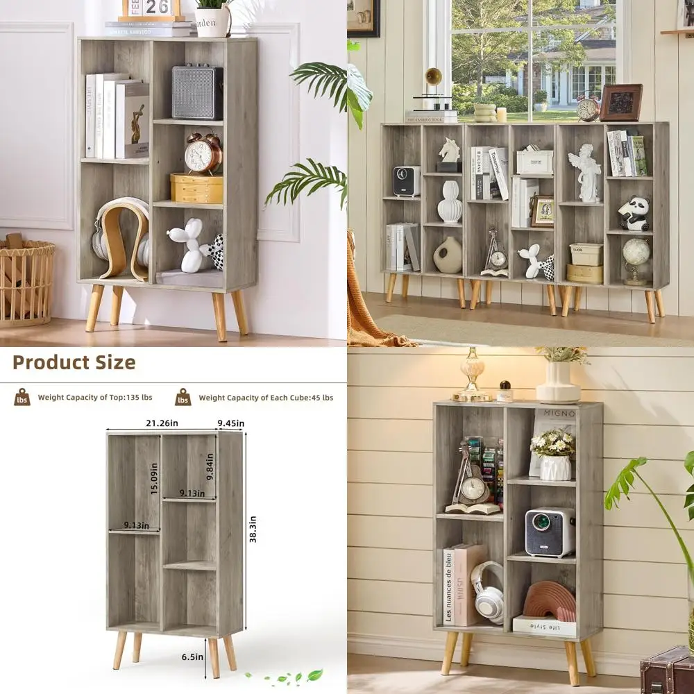 

Современная трехъярусная деревянная книжная полка середины века — небольшой органайзер для хранения кубов с ножками, отдельно стоящий узкий книжный шкаф для домашнего офиса