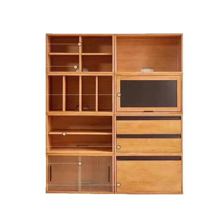 

Бесплатный комбинированный книжный шкаф из цельного дерева, бытовой шкаф для гостиной, решетчатый шкаф для телевизора, кабинет, эркер, напольный шкаф для хранения