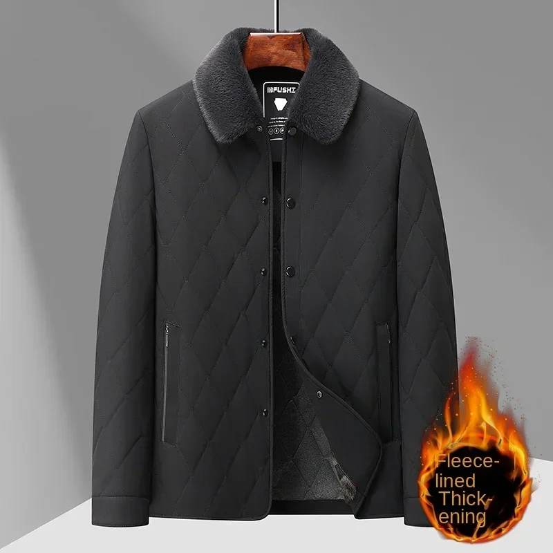 Chaqueta de algodón de seda de morera con Cuello de piel desmontable para hombre, abrigo informal grueso de terciopelo, solapa de invierno, 2024