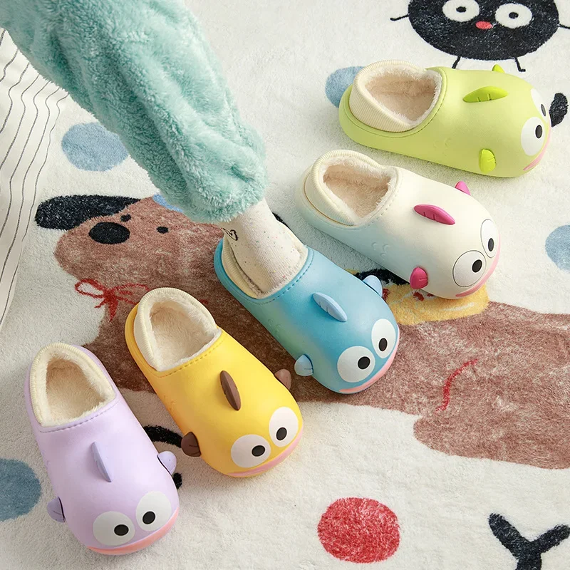 

Sanrio Kawaii Hanyodon Women Cotton Slippers Anime Cartoon Indoor Household Winter Warmer Plus Velvet Thick Soled Shoes Slippers