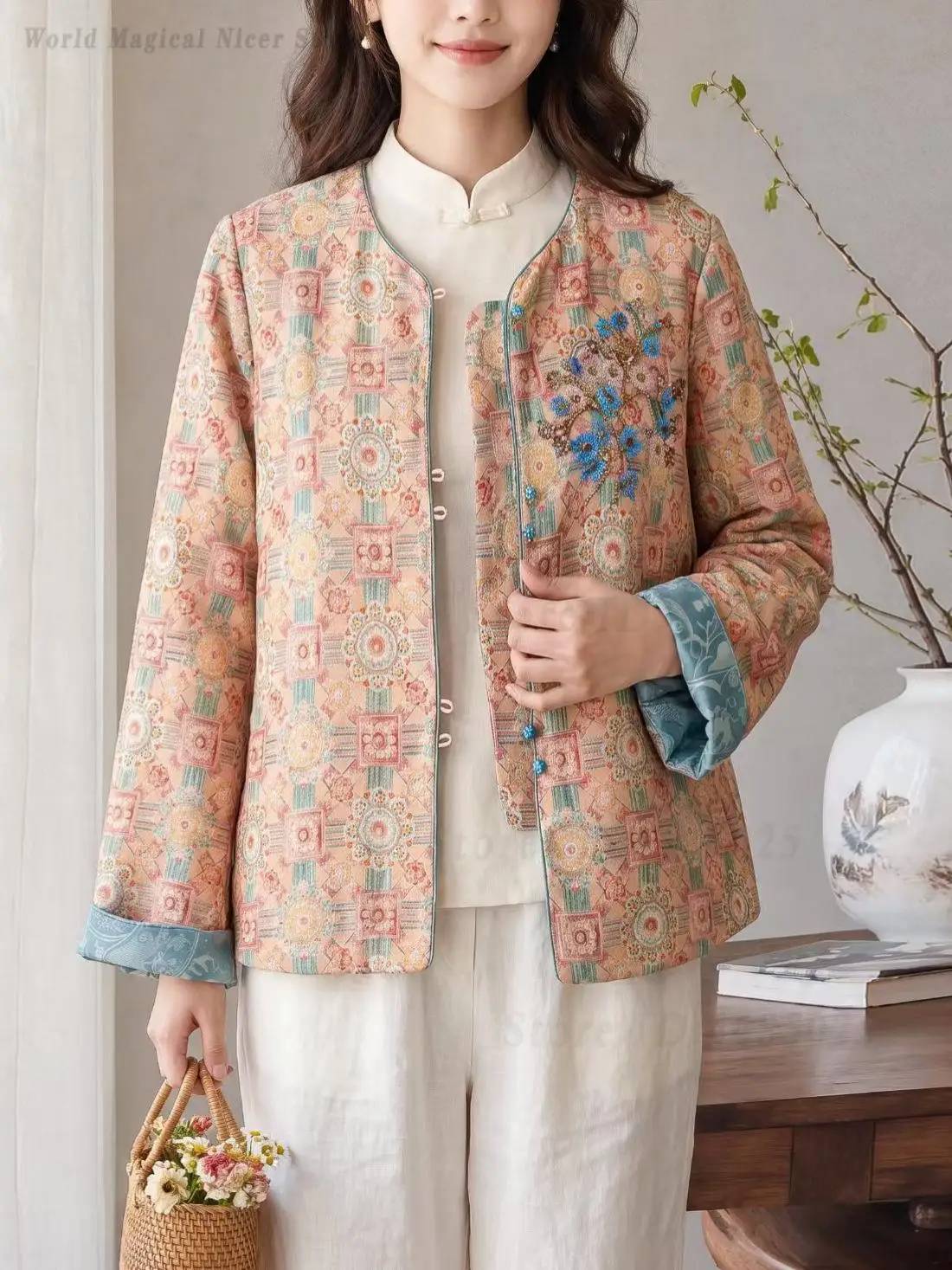 Women New Chinese Style Autumn Tang Suit Coat Heavy Beaded Sequins Reversible High End Elegant Ladies Outerwear Top for Daily We