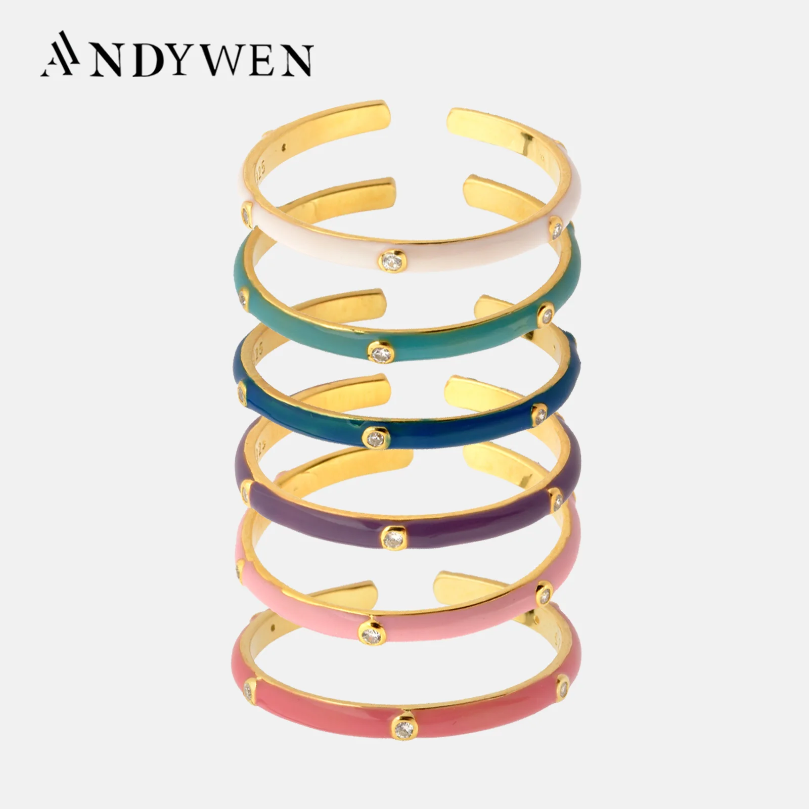 ANDYWEN 925 Sterling Silver Slim Enamel Ring Resizable Adjustable White Purple Pink Blue Women Jewelry Colorful Jewelry In Spain