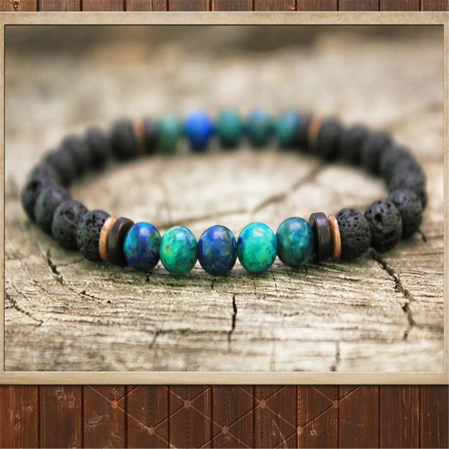 6mm Lava Stone Mala Bracelet Gemstone 7.5inch Bohemian Bangle Teens Trendy Eco-Friendly Gift Unisex Men