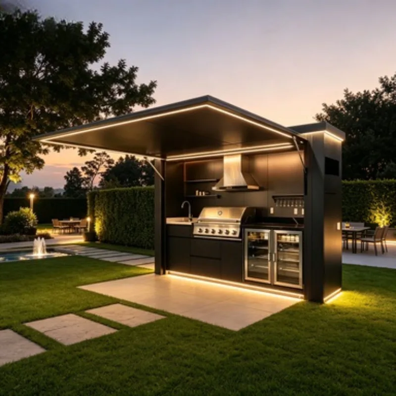 New Arrival Stainless Steel Outdoor Kitchen Bbq Grill Custom Waterproof Garden Backyard Cupboard Island Pizza Oven Set With Shed