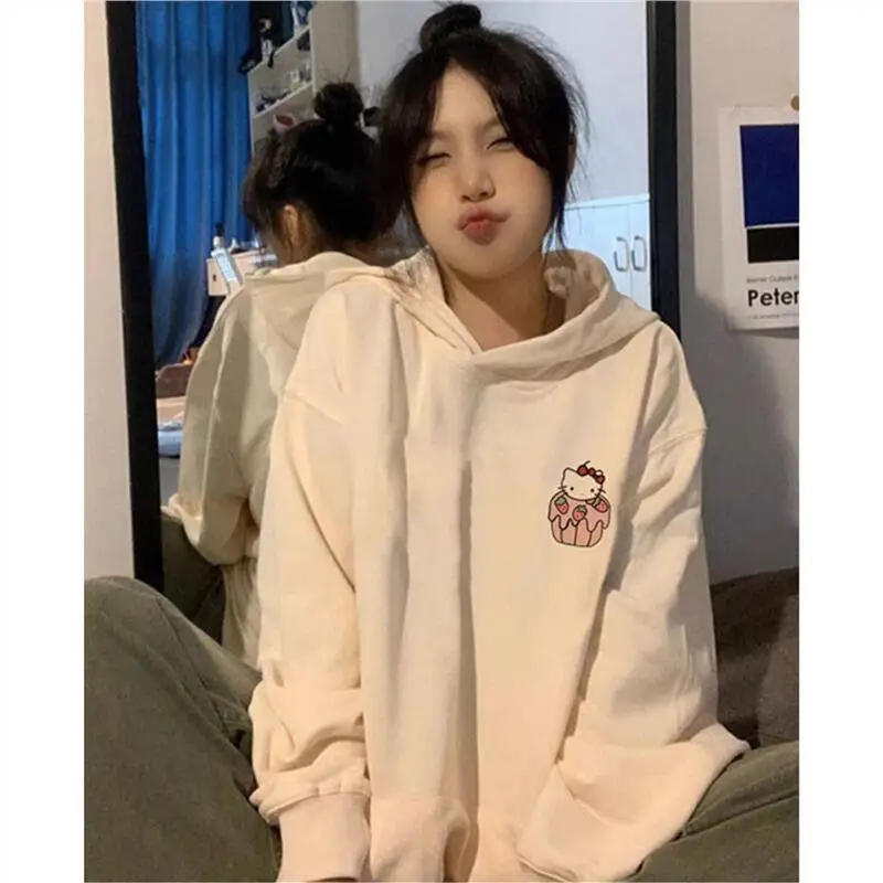 Y2K レディース スウェットシャツ かわいい キティ猫柄 パーカー レディース 韓国風 秋冬新作 暖かい ゆったりトップス