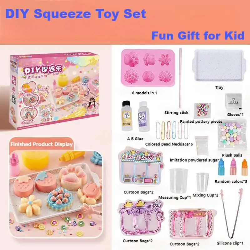 Set 5 Squishy Fufu – Patte De Chat, Toast, Tarte, Poussin – Antistress Silicone – Cadeau Enfant