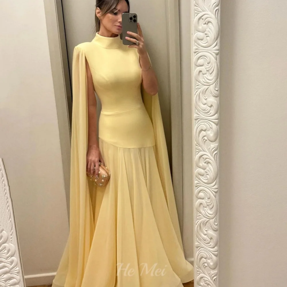 Abiti da festa personalizzati Elegante abito da ballo lungo in chiffon lungo fino al pavimento Abito da sera semplice a sirena con collo alto فساتmavera