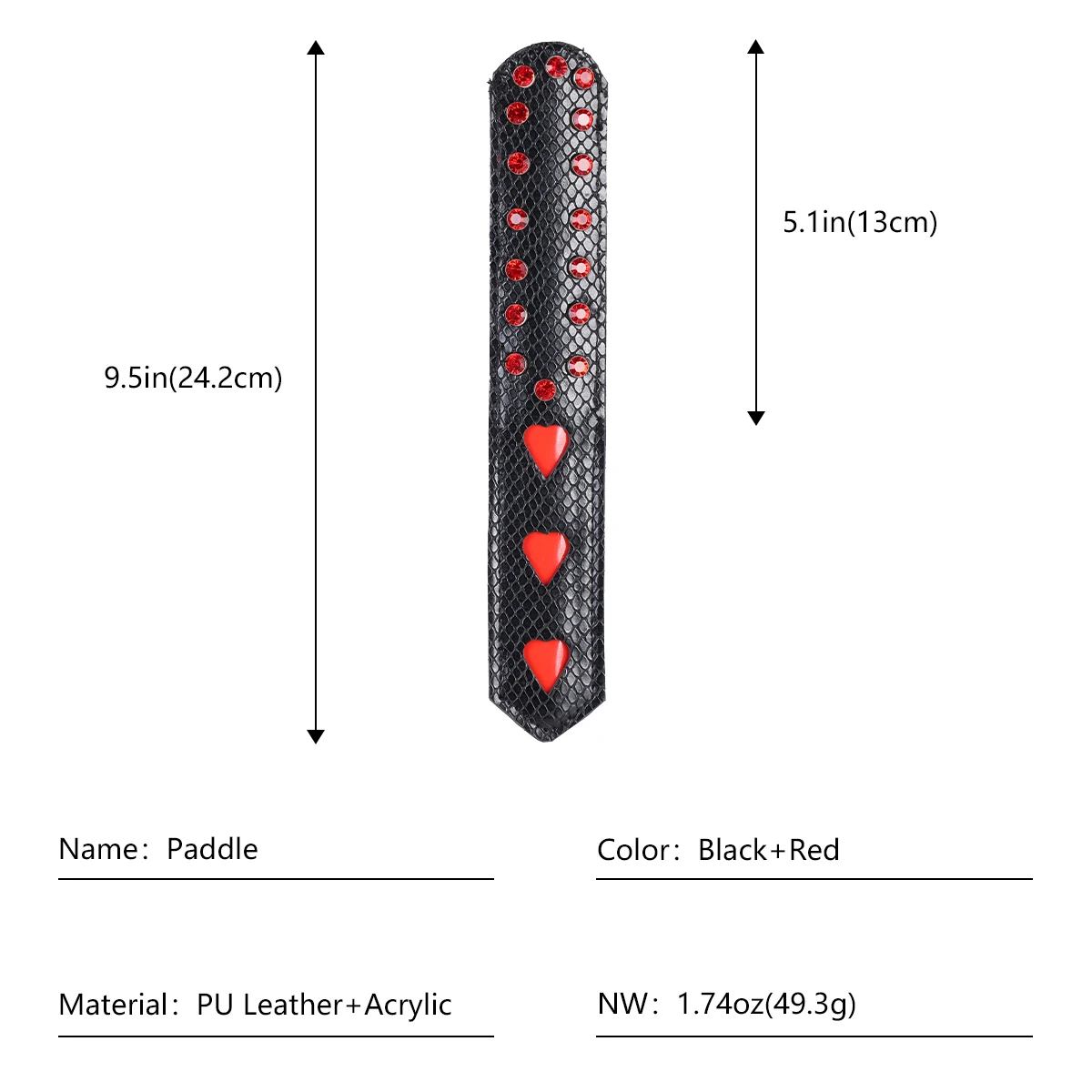 Palette de fessée en cuir PU pour femmes et couples, motif spécial peau de serpent, diamant rouge, trois cœurs creux, outil de claquage des fesses