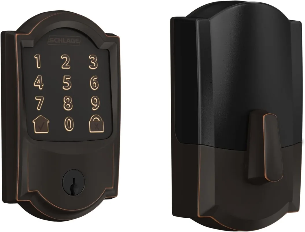 Schlage-cerrojo de seguridad con WiFi, camelote inteligente con moldura de cerrojo, en bronce envejecido