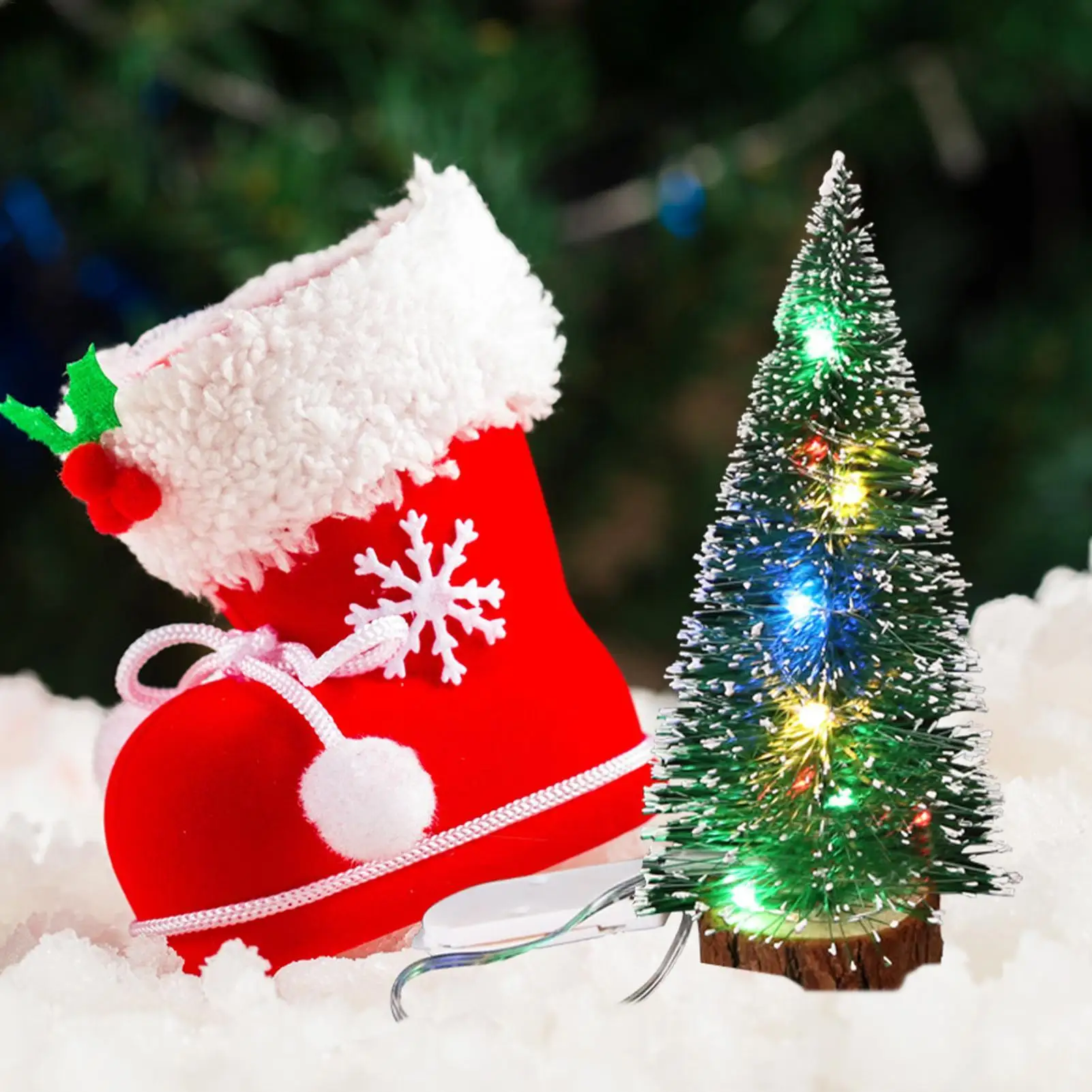 

3pcs LED Light Mini Artificial Christmas Trees Decorations Festival Tabletop Shelf Dining Miniature Snow Frost Xmas Tree Decor