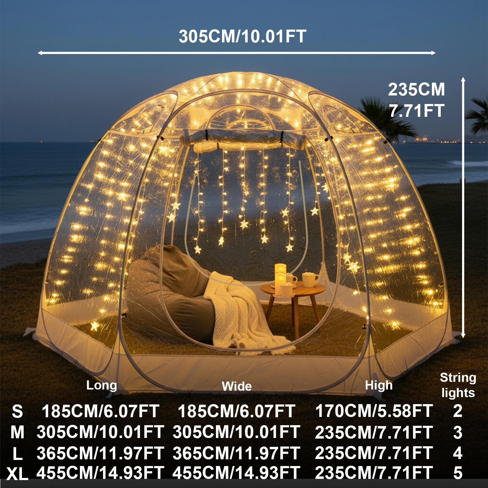 Quick-Set Bubble Tent Camping Pod Windproof Cold-Resistant PVC Material String Lights Nighttime Ambiance Outdoor Camping Shelter