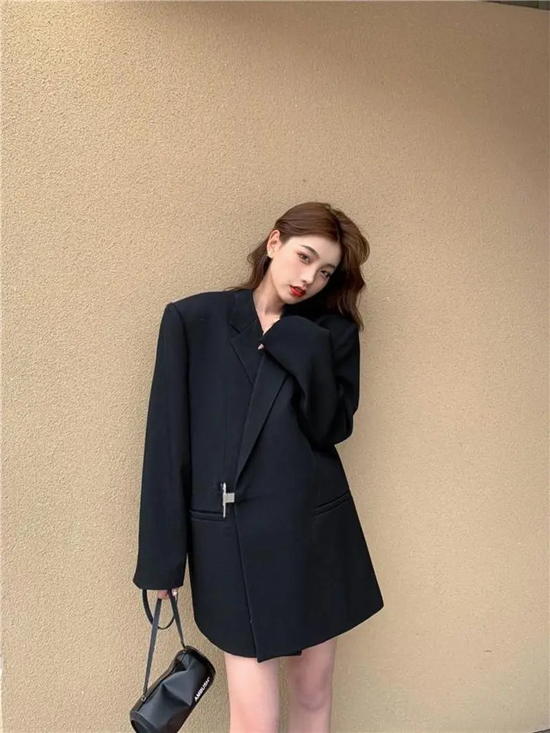 Woman 2022 Loose Long Black Blazer Dress Women Blazers Jackets Suits Jacket Party Formal Wear Solid Notched Street Style Punk