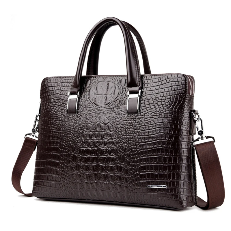 Briefcase Bag Man PU Leather Crocodile Alligator Tote Handbag Laptop 14 Computer Male Shoulder Business Messenger Bag Husband