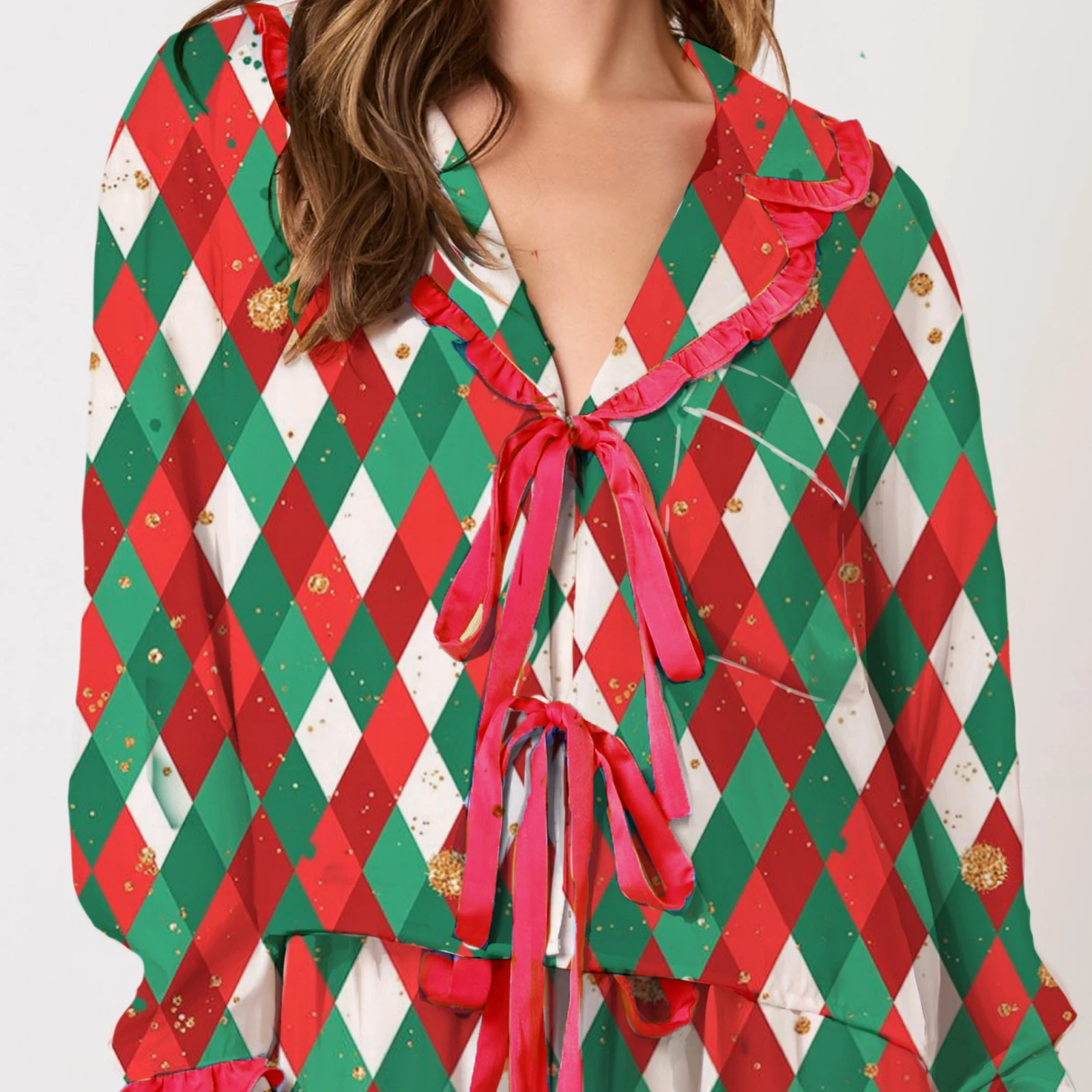 

Женские рождественские пижамные комплекты, комплект домашней одежды из 2 предметов, рубашки с длинными рукавами и принтом ярких тростей, топы и шорты, рождественские наряды