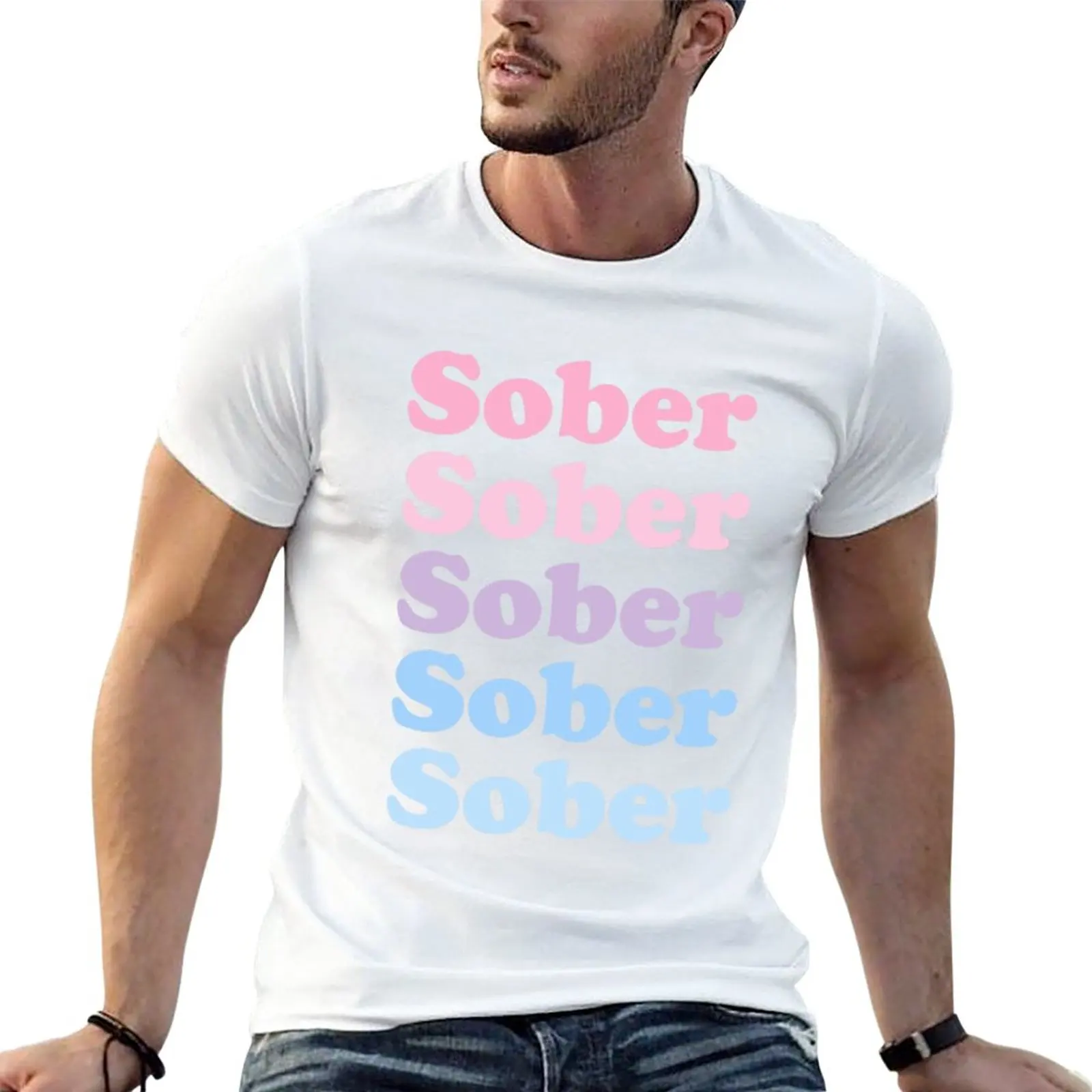 New Sober repeating pastels T-Shirt sweat shirt t-shirts man funny t shirts mens clothing