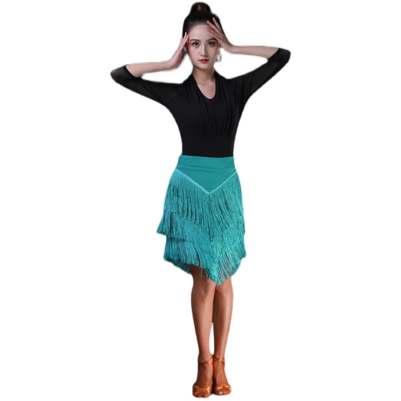 2025 Latin Dance Skirt Sexy Women Top Samba Tango Layers Tassels Fringes Suit Competition Performamnce Salsa Lady Latin Costume